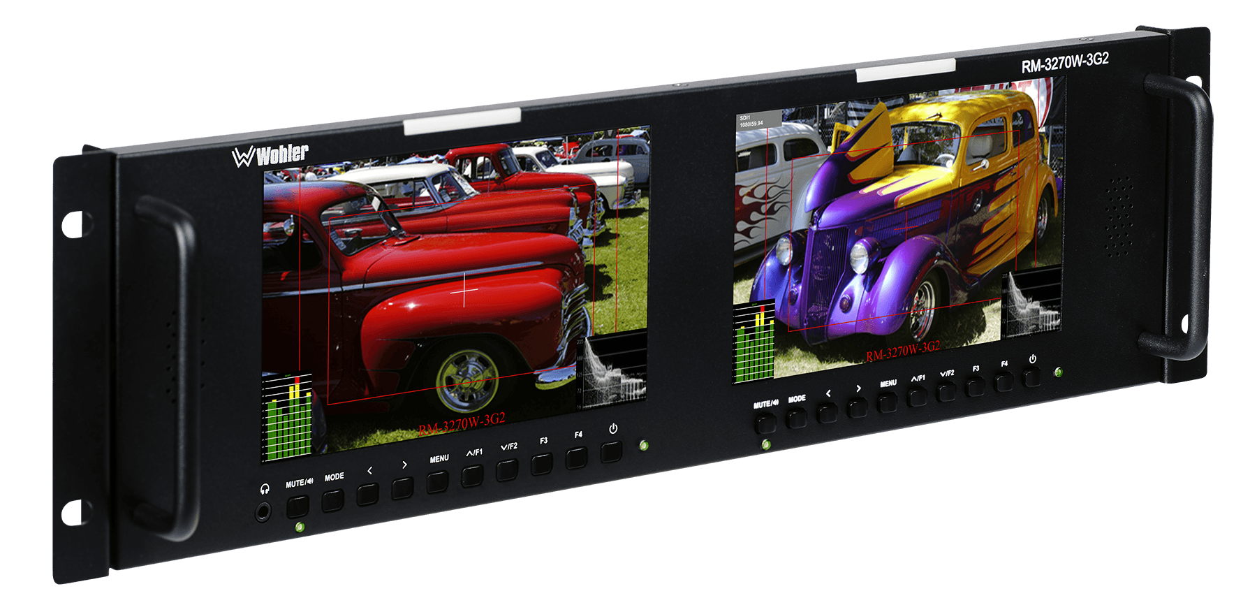 RM-3270W-3G2 – Dual screen 7″ LCD rack monitor with 3G-SDI & HDMI Isometric